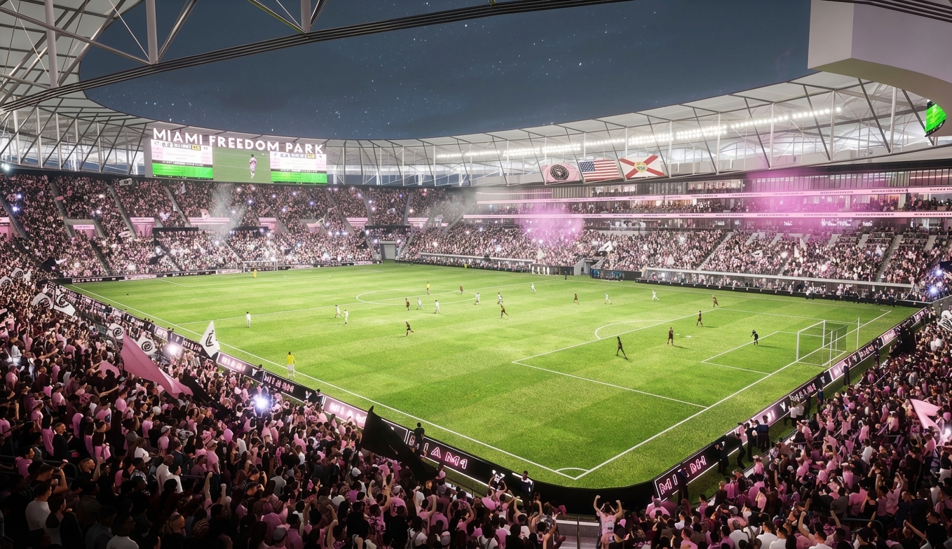 Nu Stadium interior view — Inter Miami CF match day at Miami Freedom Park, 26,700-seat soccer stadium